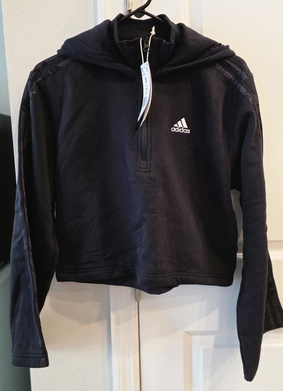 NWT Adidas 3/4 Zip Cropped Pullover Hoodie Size Small W/flare Sleeves